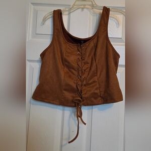 SHEIN Tan Lace-Up Tank Top